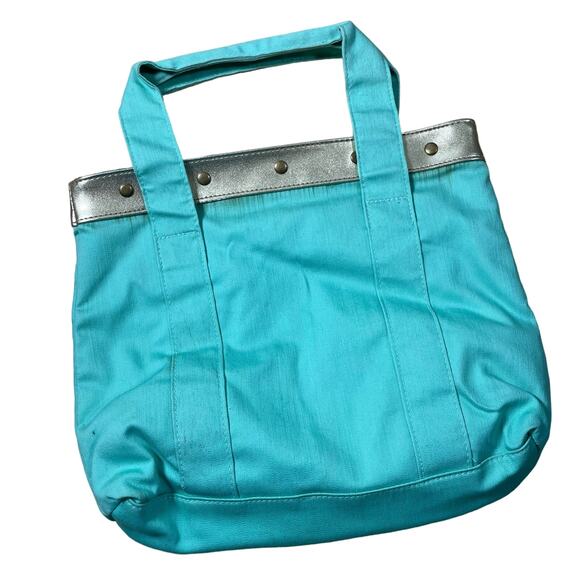 Betsey Johnson Teal Small Tote Bag - Gold Studded Trim - Leopard Print Interior - Picture 6 of 6